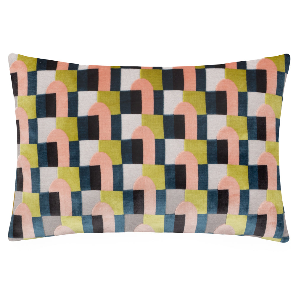 Keela Cut Velvet Cushion Pink/Avo Green