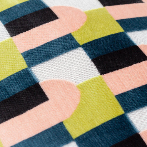 Geometric Pink Cushions - Keela Cut Velvet Cushion Cover Pink/Avo Green Paoletti