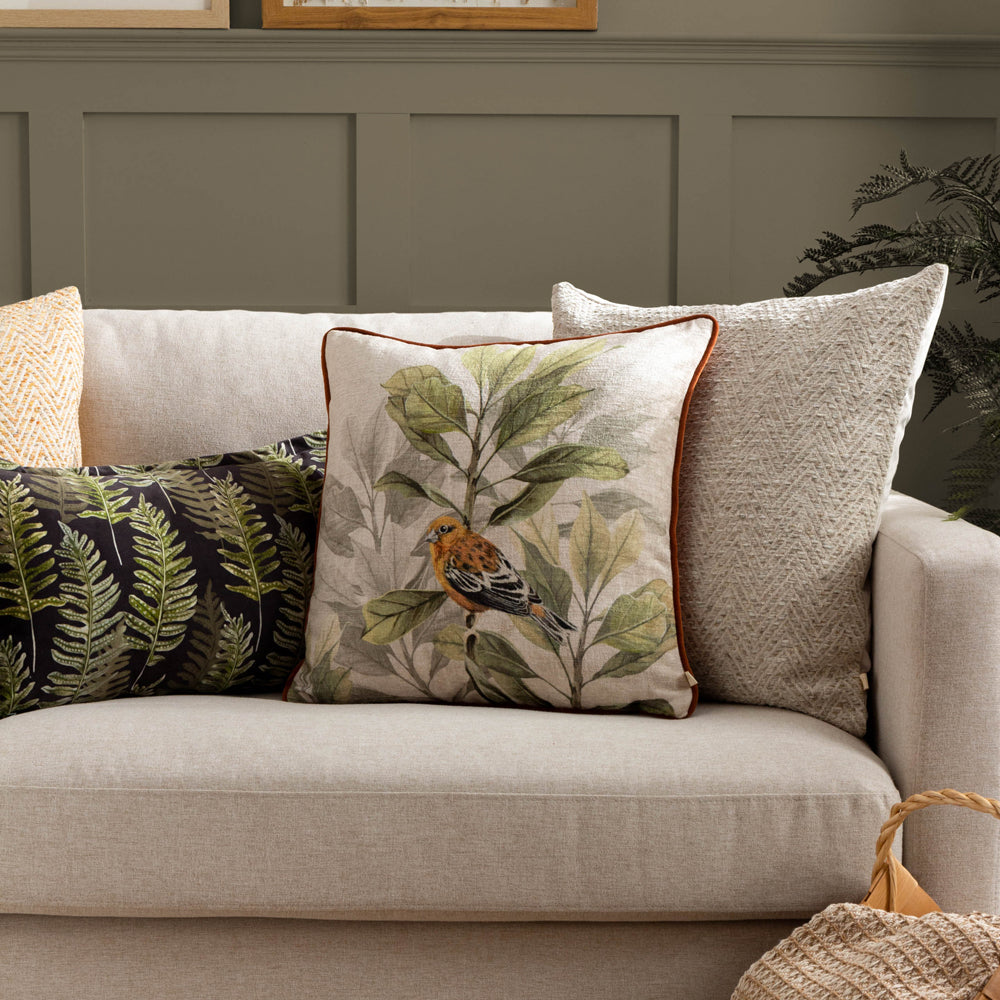 Kielder Forest Fern Night Printed Velvet Cushion Black