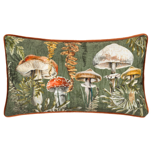 Woodland Green Cushions - Kielder Forest Printed Velvet Cushion Cover Fungi Wylder