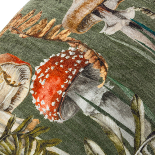 Woodland Green Cushions - Kielder Forest Printed Velvet Cushion Cover Fungi Wylder