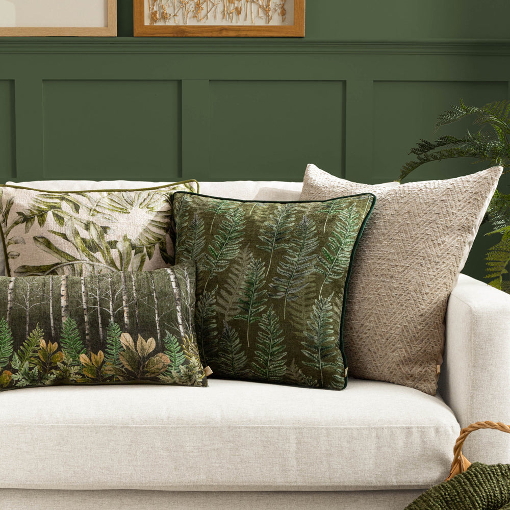 Kielder Forest Haldon Printed Velvet Cushion Khaki