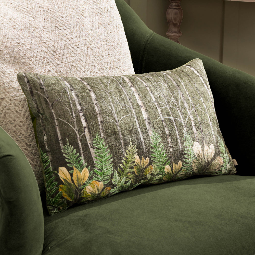 Kielder Forest Green Haldon Printed Velvet Cushion Cover | Khaki