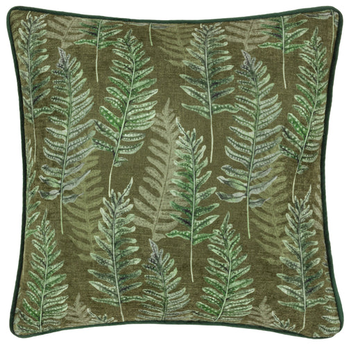 Woodland Green Cushions - Kielder Forest Printed Velvet Cushion Cover Kahki Wylder