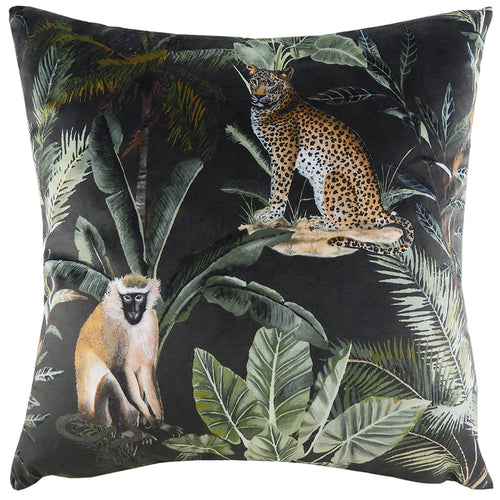 Jungle Black Cushions - Kibale Jungle Animals Cushion Cover Onyx Evans Lichfield