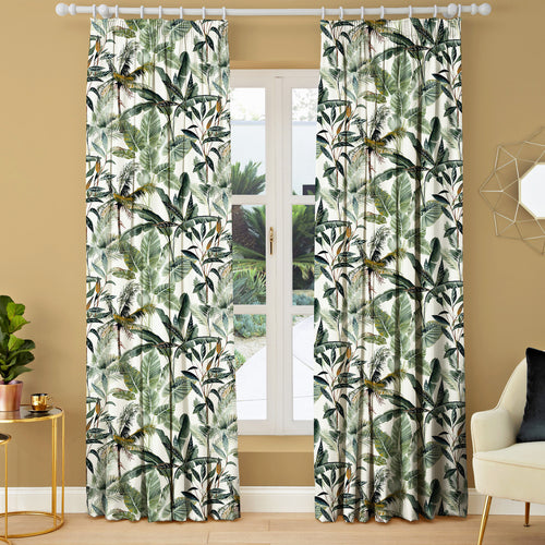 Floral Green M2M - Kibale Leaves Jungle Green Made to Measure Curtains Evans Lichfield