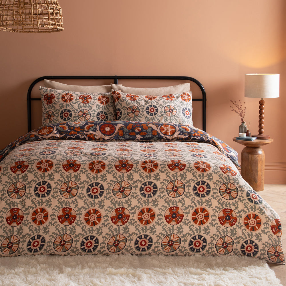 Kinfolk Printed Reversible Duvet Cover Set Denim Blue