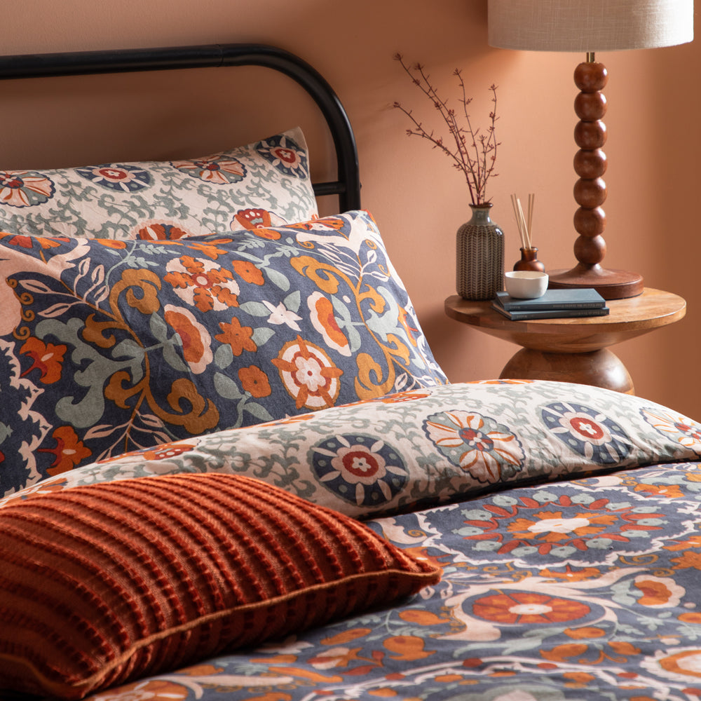 Kinfolk Printed Reversible Duvet Cover Set Denim Blue