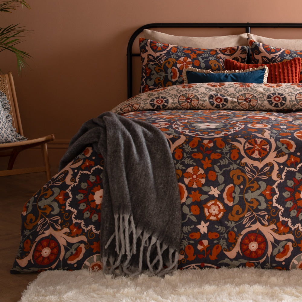 Kinfolk Printed Reversible Duvet Cover Set Denim Blue