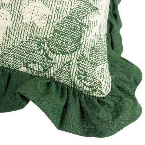 Floral Green Cushions - Kirkton Floral Pleat Fringe Cushion Cover Bottle Green Paoletti
