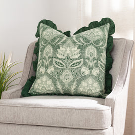 Paoletti Kirkton Floral Pleat Fringe Cushion Cover in Bottle Green