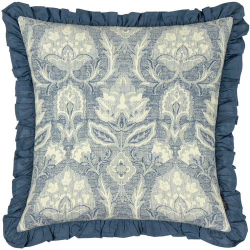 Floral Blue Cushions - Kirkton Floral Pleat Fringe Cushion Cover French Blue Paoletti