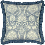Paoletti Kirkton Floral Pleat Fringe Cushion Cover in French Blue