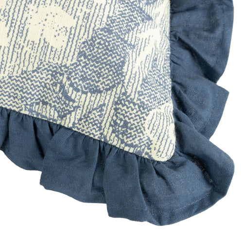 Floral Blue Cushions - Kirkton Floral Pleat Fringe Cushion Cover French Blue Paoletti