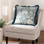 Paoletti Kirkton Floral Pleat Fringe Cushion Cover in French Blue