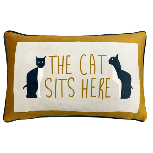 Animal Yellow Cushions - Kitta Sits Here Cushion Cover Ochre furn.