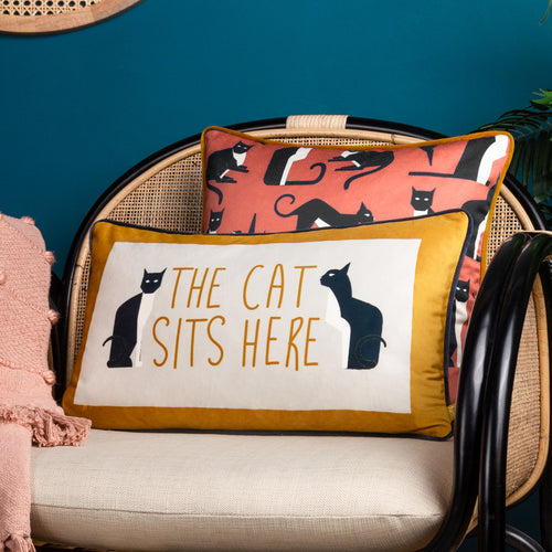 Animal Yellow Cushions - Kitta Sits Here Cushion Cover Ochre furn.