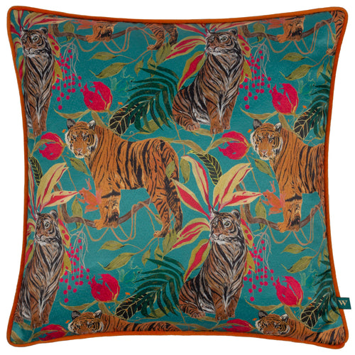 Animal Blue Cushions - Kali Jungle Tigers Cushion Cover Teal Wylder
