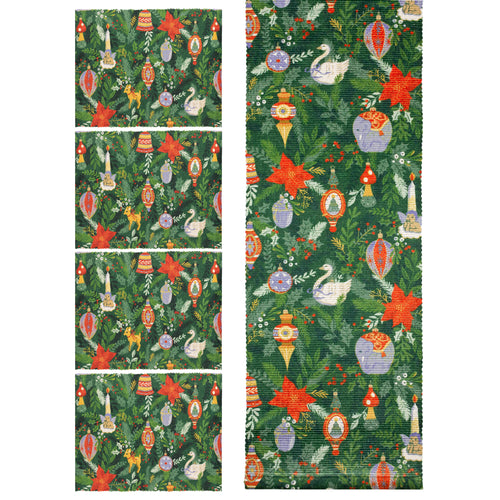 Abstract Green Accessories - Deck The Halls Digitally Printed Table Runner + Placemat Green furn.