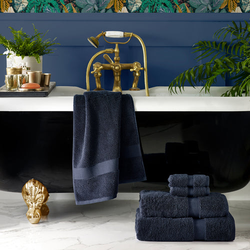 Plain Blue Bathroom - Cleopatra Egyptian Cotton Towels Navy Paoletti