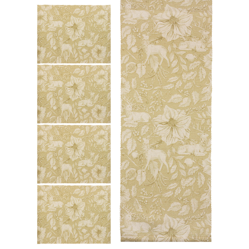 Gold Stag Digitally Printed Table Runner + Placemat Gold