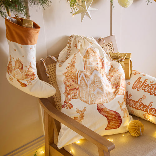 Gretel Printed Velvet Xmas Stocking + Sack Cloud Dust/Ginger