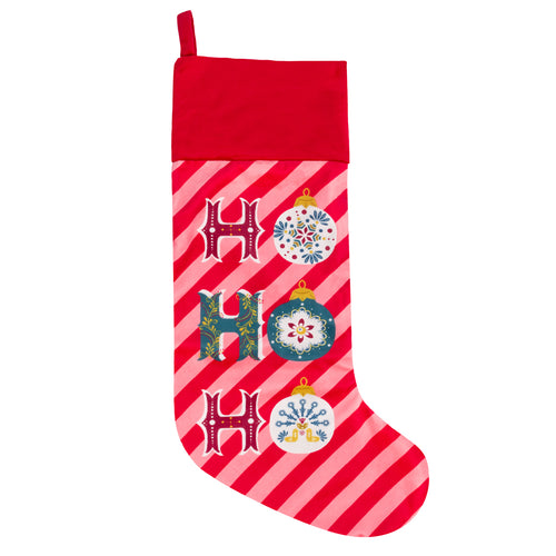 Ho Ho Ho Printed Velvet Xmas Stocking + Sack Red