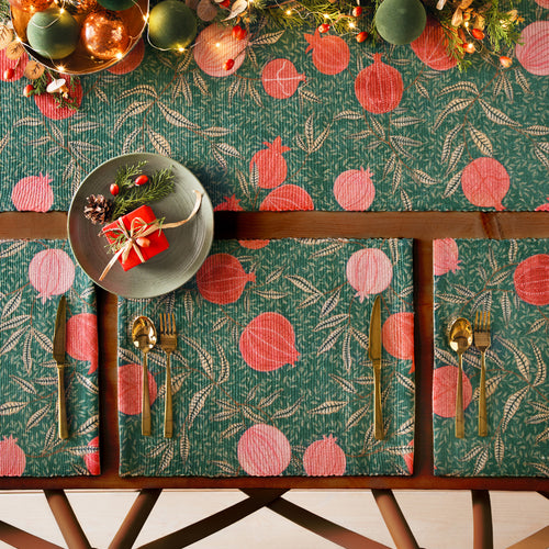 Floral Green Accessories - Pomegranate Trending Table Runner + Placemat Green Paoletti