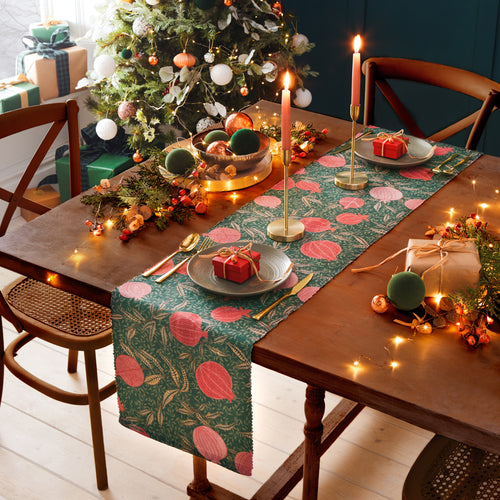 Floral Green Accessories - Pomegranate Trending Table Runner + Placemat Green Paoletti