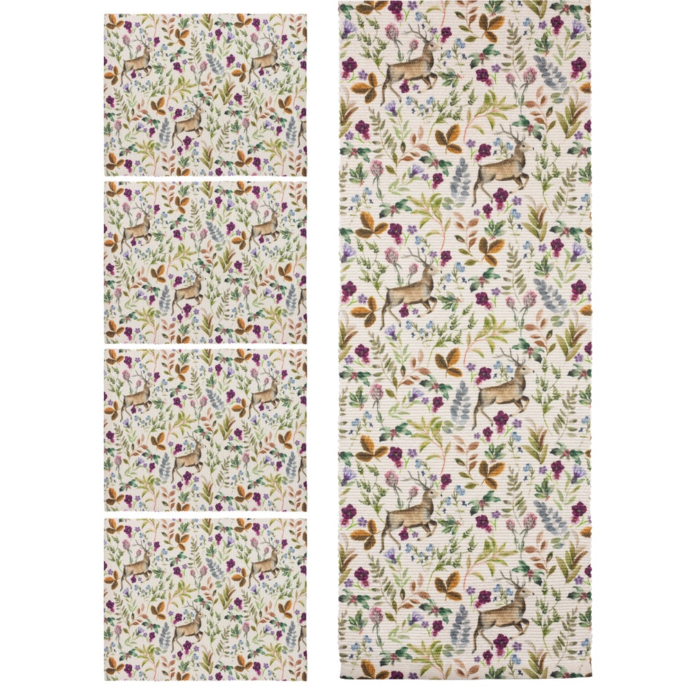 Reindeer Digitally Printed Table Runner + Placemat Berry