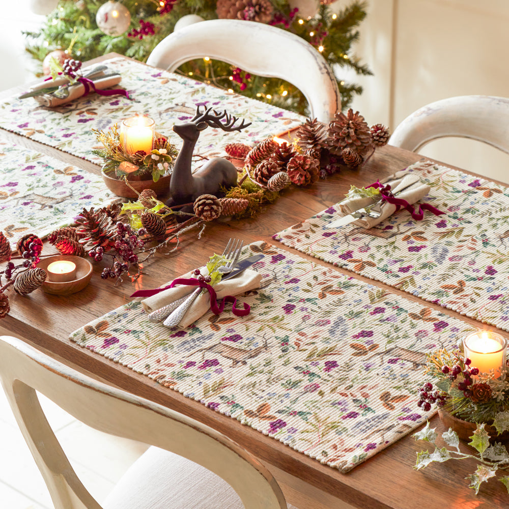 Reindeer Digitally Printed Table Runner + Placemat Berry