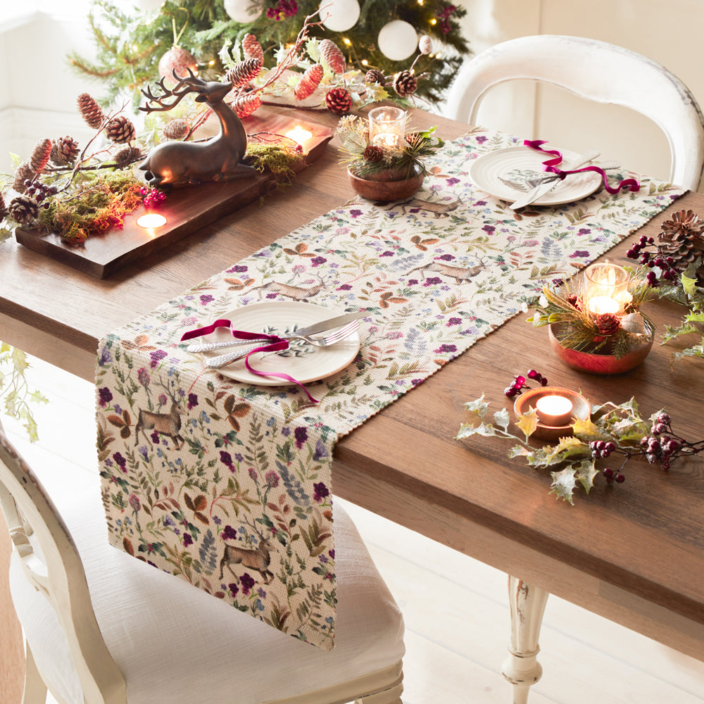 Reindeer Digitally Printed Table Runner + Placemat Berry