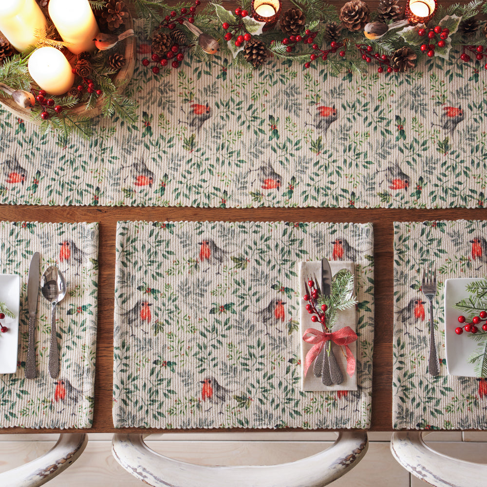 Animal Green Accessories - Robin Digitally Printed Table Runner + Placemat Green Evans Lichfield