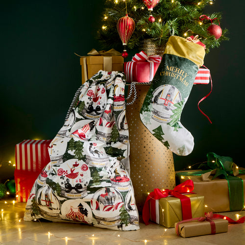 Showtime Printed Velvet Xmas Stocking + Sack Multicolour