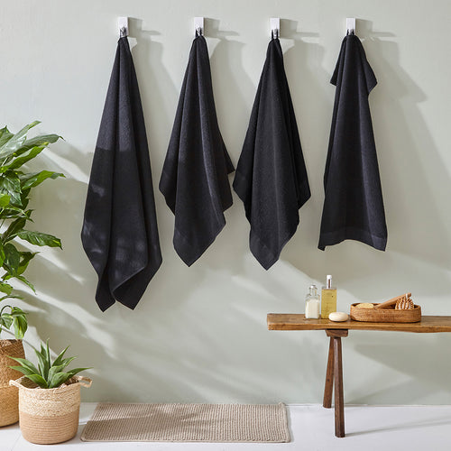 Plain Black Bathroom - Textured Weave Towels Black furn.
