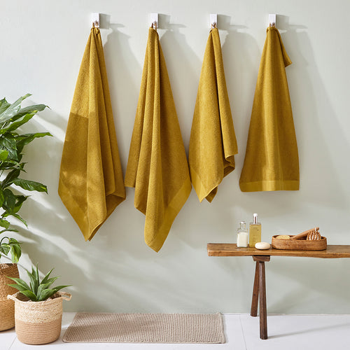 Plain Yellow Bathroom - Textured Weave Towels Ochre furn.