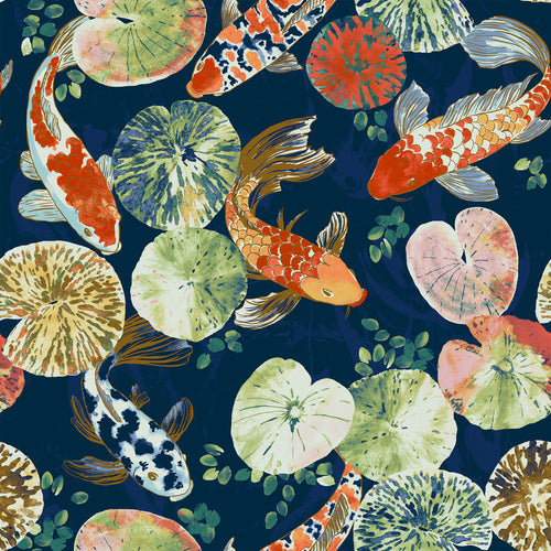 Animal Blue M2M - Koi Navy Pond Life Fabric Sample Paoletti