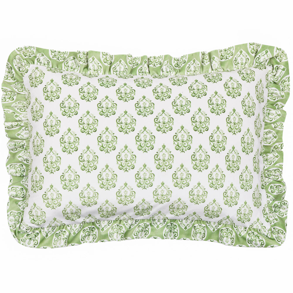 Krissa Block Printed Velvet Cushion Green