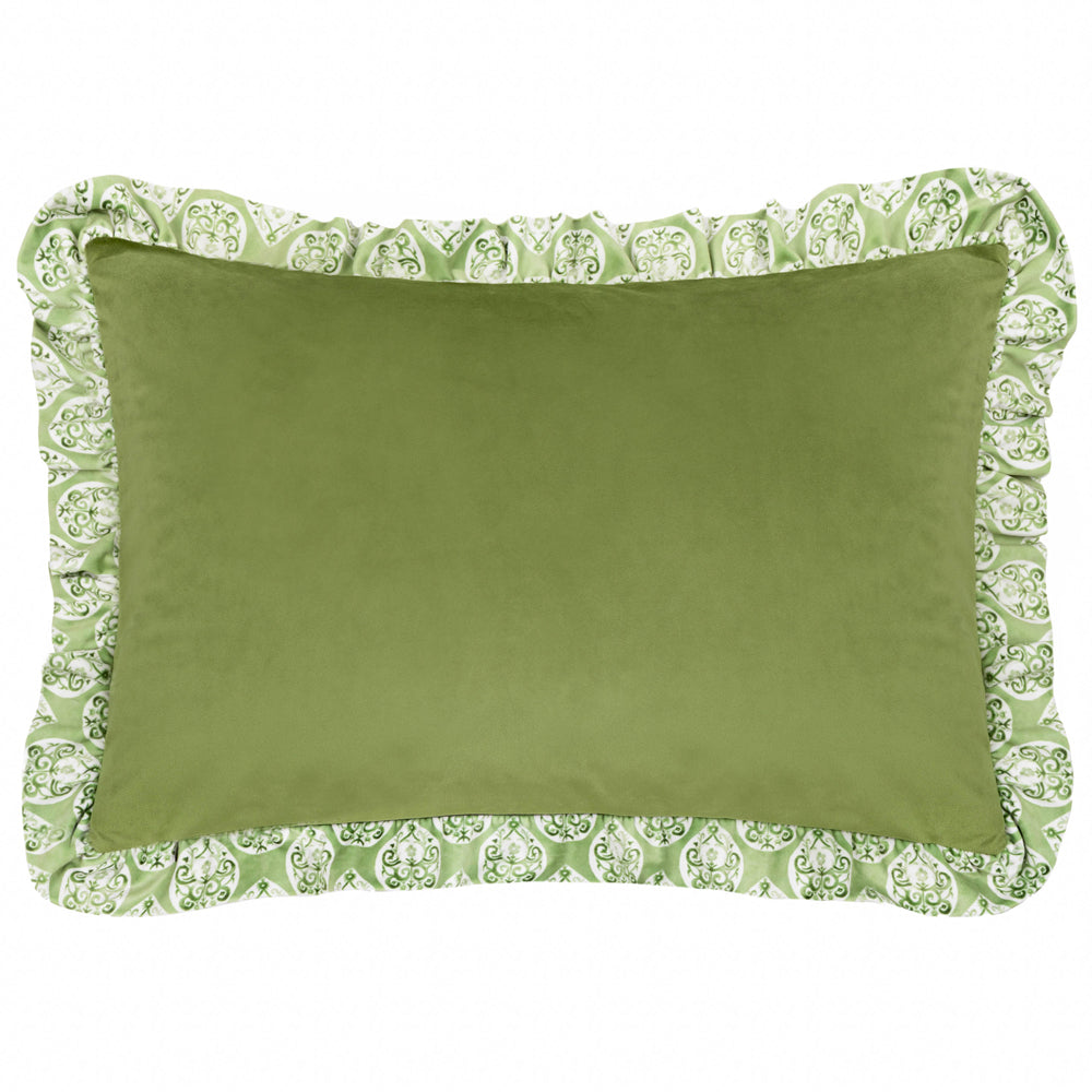 Krissa Block Printed Velvet Cushion Green