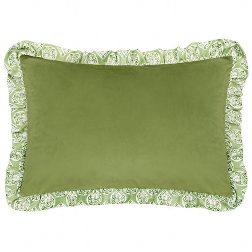 Global Green Cushions - Krissa Block Printed Velvet Cushion Cover Green furn.