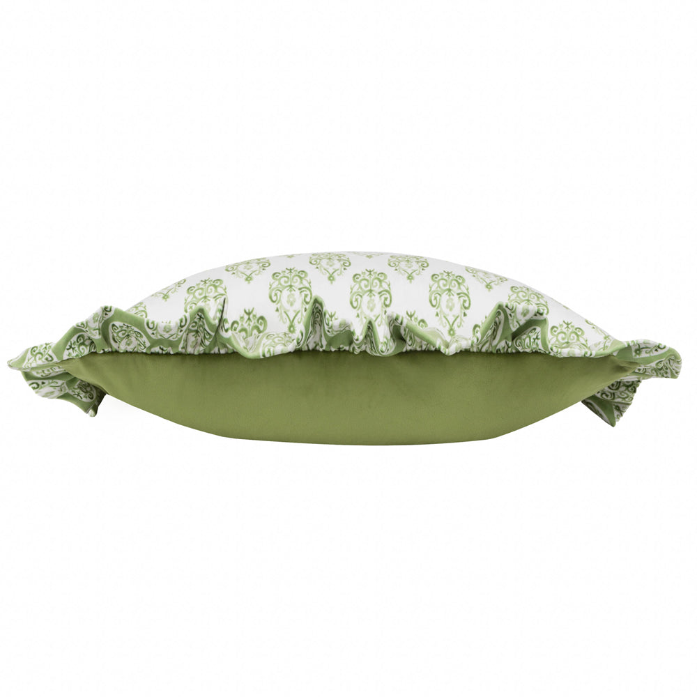 Krissa Block Printed Velvet Cushion Green