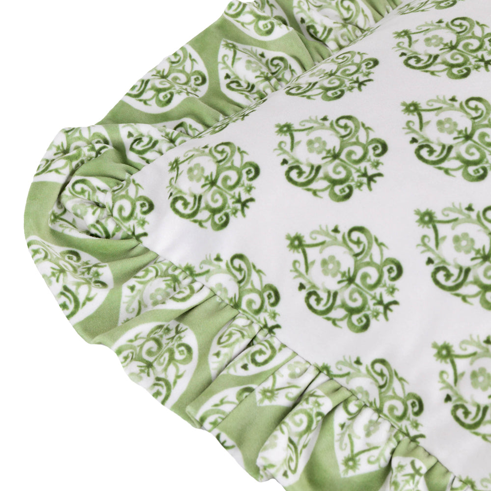 Krissa Block Printed Velvet Cushion Green