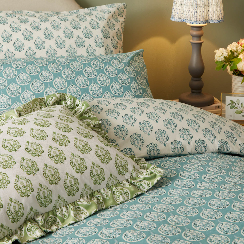 Krissa Block Printed Velvet Cushion Green