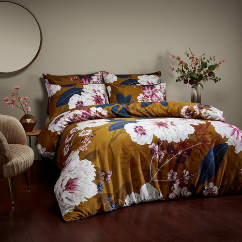 Floral Yellow Bedding - Kyoto Floral 100% Cotton Duvet Cover Set Gold Paoletti