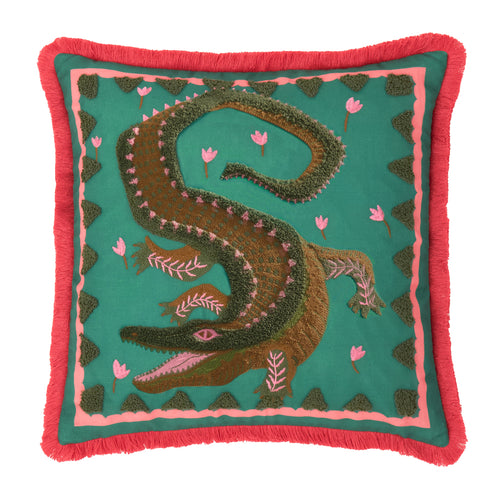 Les Animaux Croc Monsieur Tufted Cushion Teal