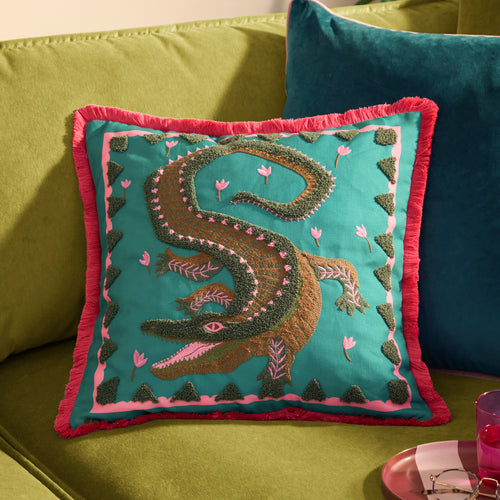 Animal Green Cushions - Les Animaux Croc Monsieur Tufted Cushion Cover Teal Furn