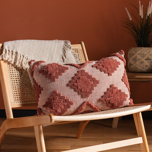 Geometric Red Cushions - Lamar Tufted Diamond Cushion Cover Brick furn.