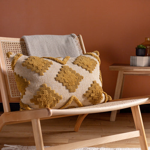 Geometric Yellow Cushions - Lamar Tufted Diamond Cushion Cover Mustard furn.