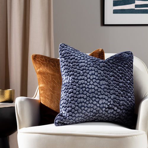 Spotted Blue Cushions - Lanzo Cut Velvet Piped Cushion Cover Dusk HÖEM