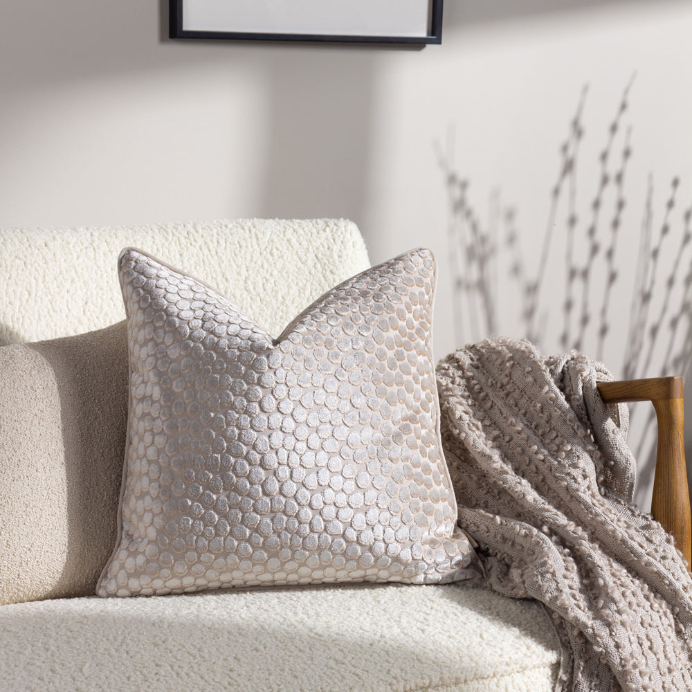 Lanzo Cut Velvet Piped Cushion Moonbeam